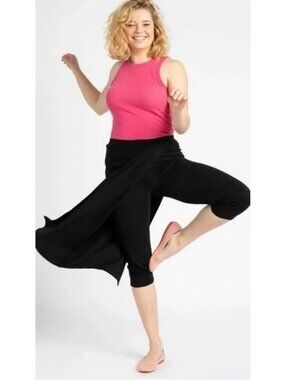 Betabrand Sassiest Pants Faux Wrap Midi Pencil Skirted Leggings Black L Petite